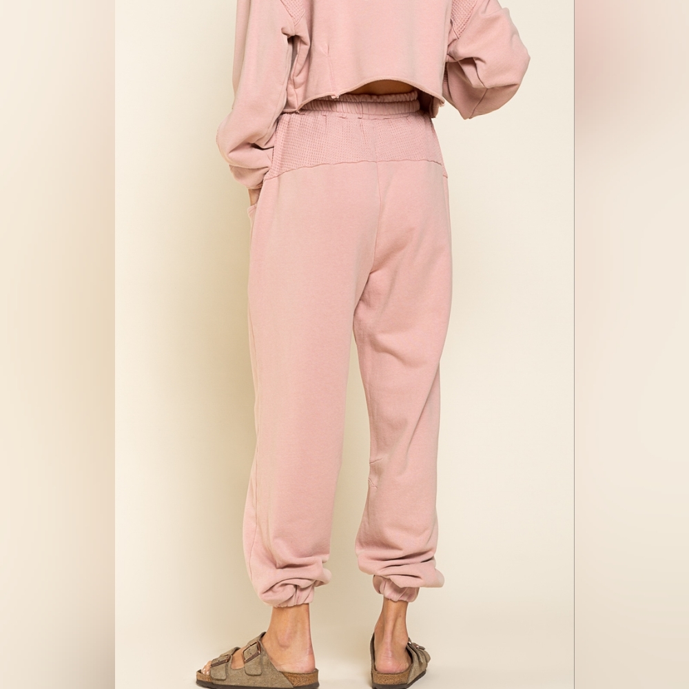 French Terry Thermal Mix Rose Quartz Crop Sweatshirt & Jogger - Rose - Picture 5 of 6